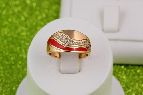 Кільце Xuping Jewelry широке гладке з червоною смугою р 17 золотисте