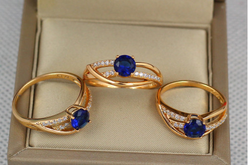 Кольцо Xuping Jewelry волны с синим камнем р 17 золотистое