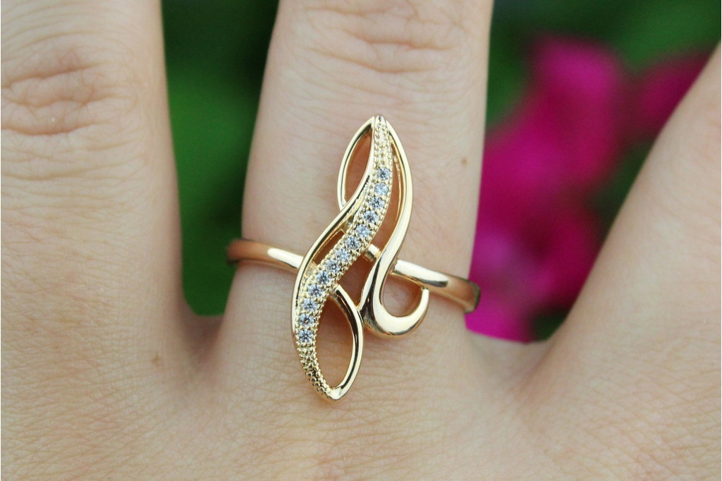 Кольцо Xuping Jewelry перстень витое с камнями  р 16 золотистое