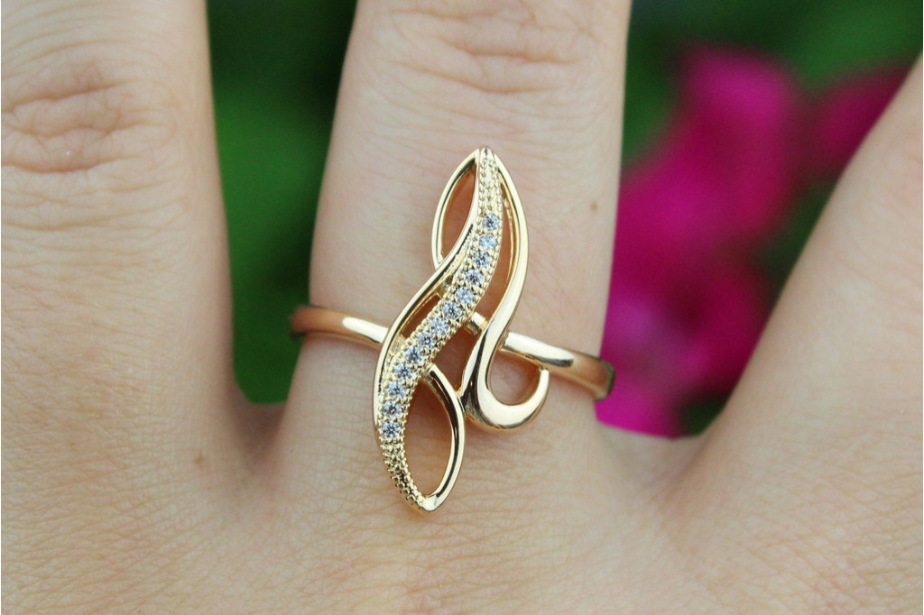 Кольцо Xuping Jewelry перстень витое с камнями  р 16 золотистое