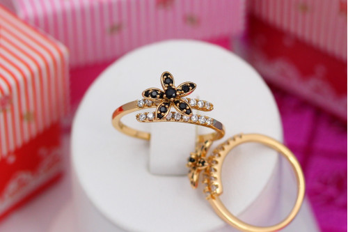 Кільце Xuping Jewelry змійка з квіточкою чорні камені  р 18 золотисте