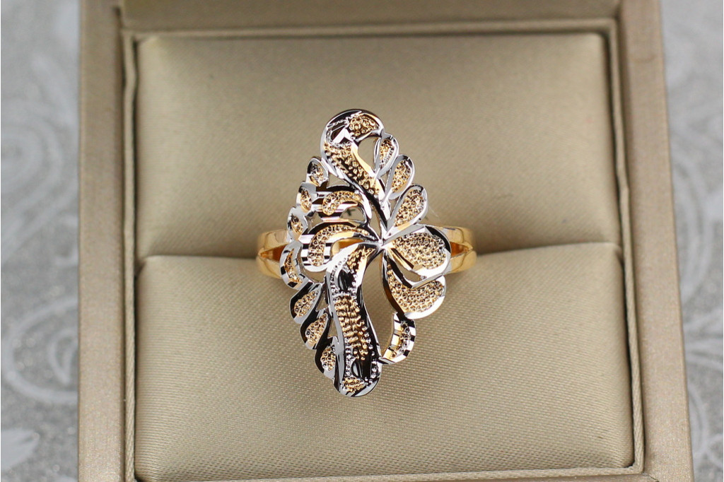 Кольцо Xuping Jewelry перстень с родием ромб из листьев р 16 золотистое
