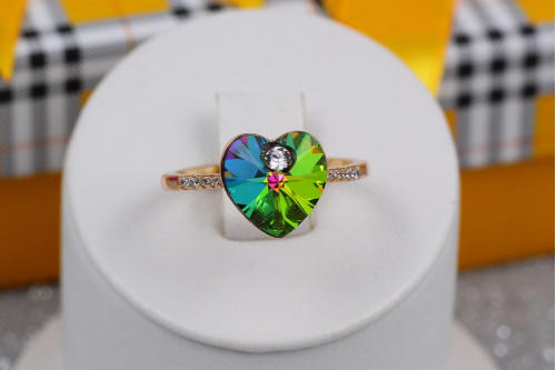 Кільце Xuping Jewelry сердечко Сваровскі зелене хамелеон р 18 золотисте