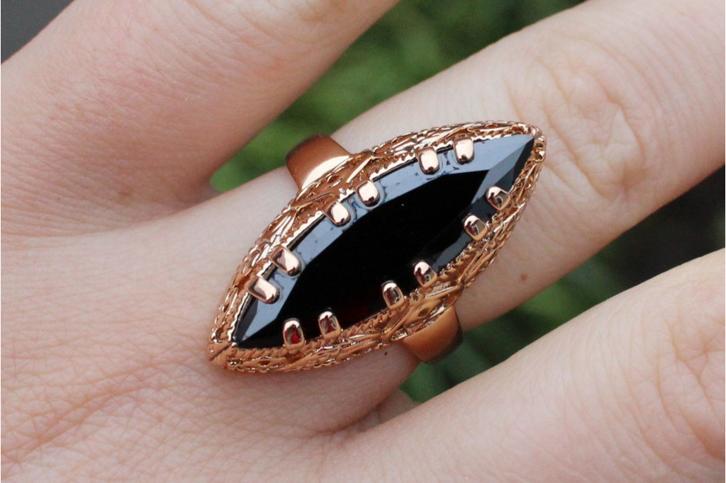 Кільце Xuping Jewelry Маркіз з чорним каменем р 18 золотисте