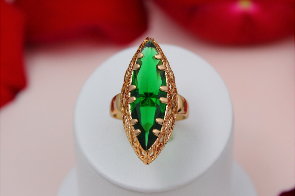 Кольцо Xuping Jewelry  Маркиз с зеленым камнем р 17 золотистое
