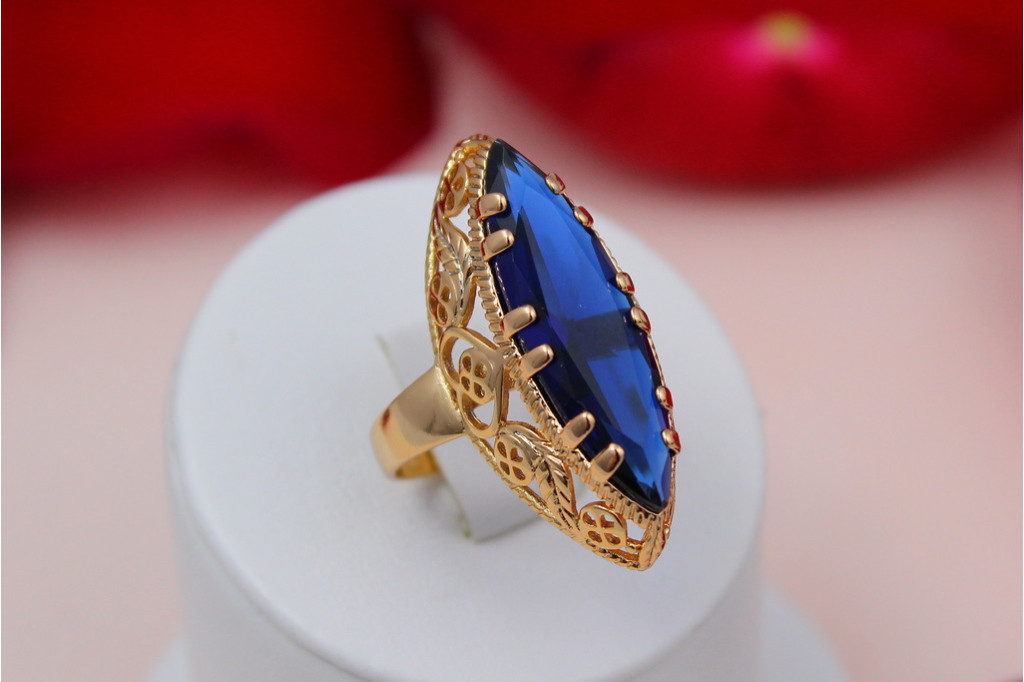 Кольцо Xuping Jewelry Маркиз  с синим камнем р16 золотистое
