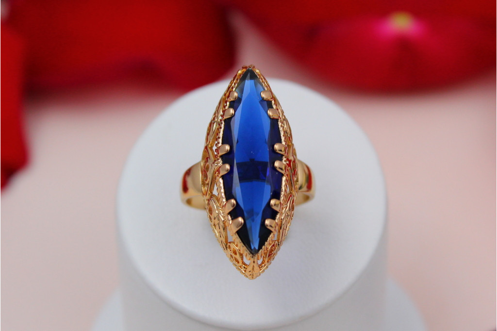 Кільце Xuping Jewelry Маркіз з синім каменем р 18 золотисте