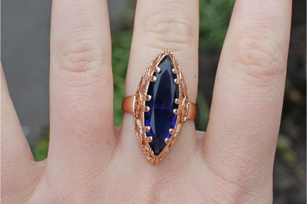 Кільце Xuping Jewelry Маркіз з синім каменем р 18 золотисте