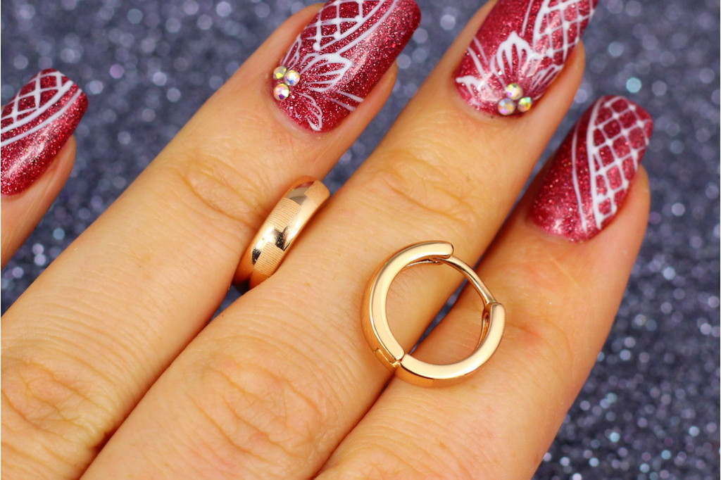 Сережки Xuping Jewelry колечка з шагреневими прямокутниками 1,4 см золотисті