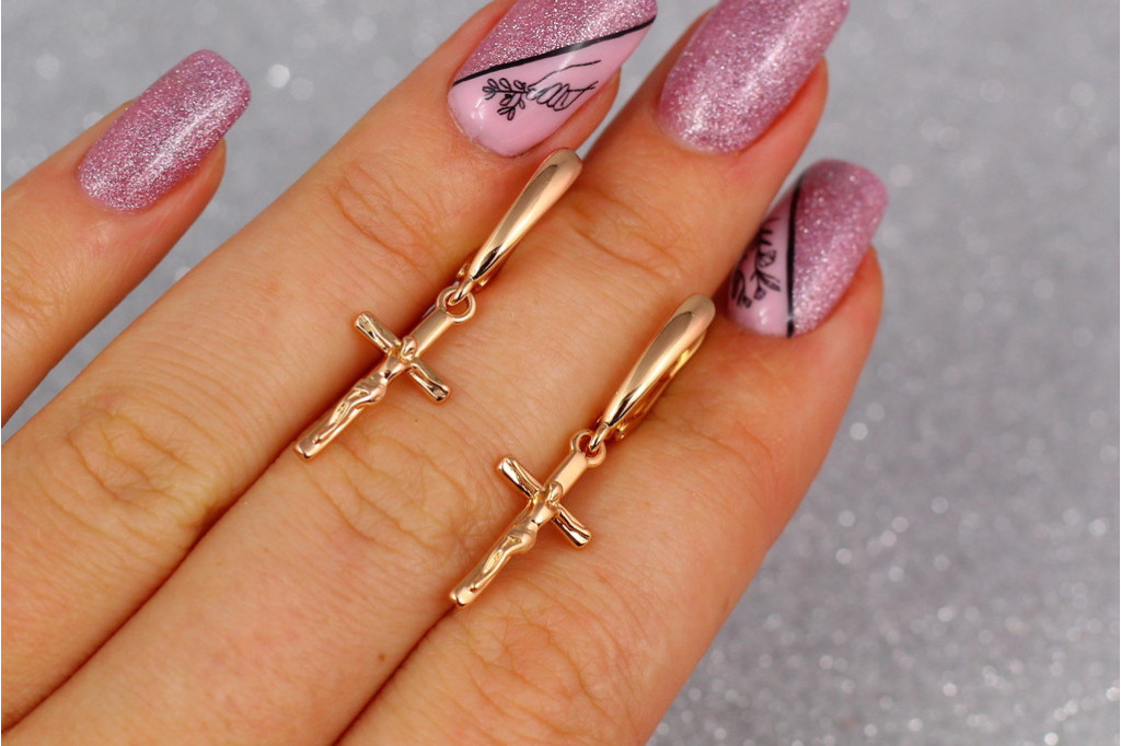 Серьги  Xuping Jewelry подвески крестики с распятьем 3 см золотистые