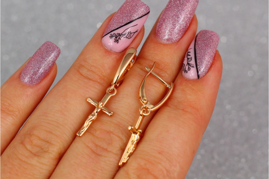 Серьги  Xuping Jewelry подвески крестики с распятьем 3 см золотистые