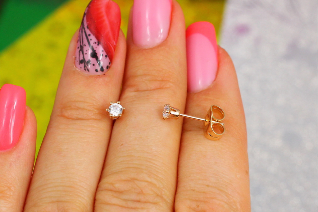 Серьги гвоздики Xuping Jewelry камешки на шесть креплений 3 мм золотистые