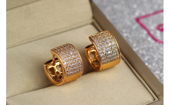 Сережки Xuping Jewelry широкі кільця з камінням 1.2 см золотисті