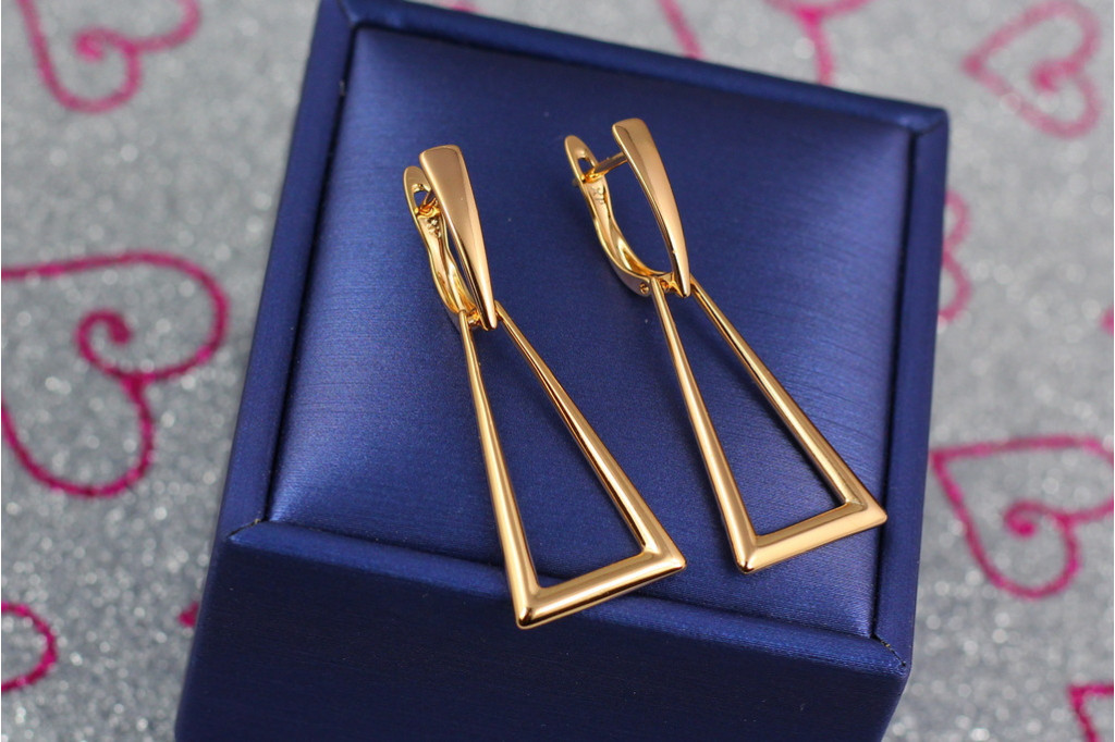 Сережки Xuping Jewelry трапеція 4 см золотисті