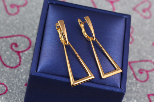 Сережки Xuping Jewelry трапеція 4 см золотисті