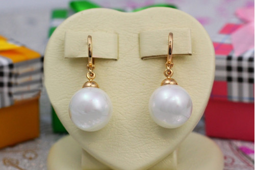 Сережки підвіски Xuping Jewelry з перлиною 12 мм золотисті