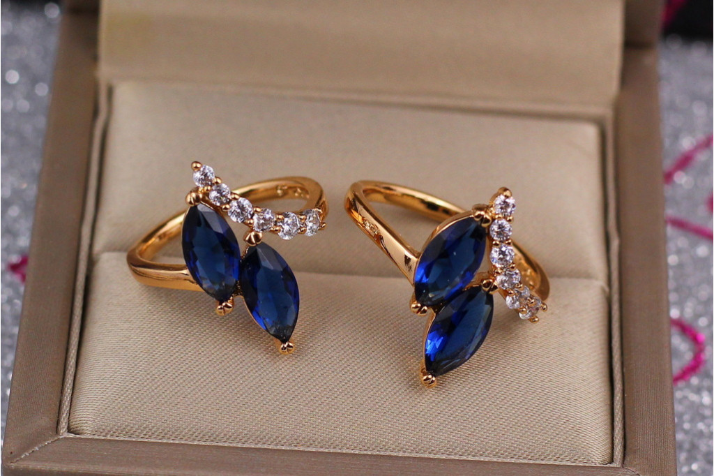Кільце Xuping Jewelry з двома синіми маркізами р 17 золотисте