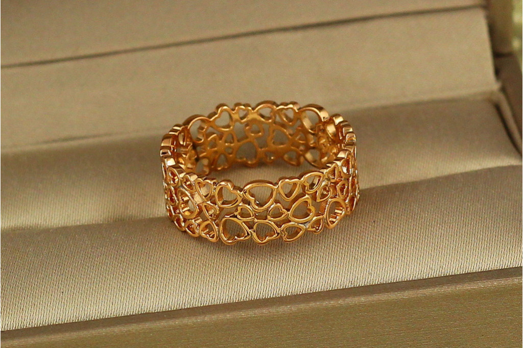 Кольцо  Xuping Jewelry плетеное из сердечек  р 16 золотистое
