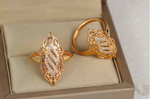 Кільце Xuping Jewelry перстень чотири смужки із камінців у плетінні р 16 золотисте
