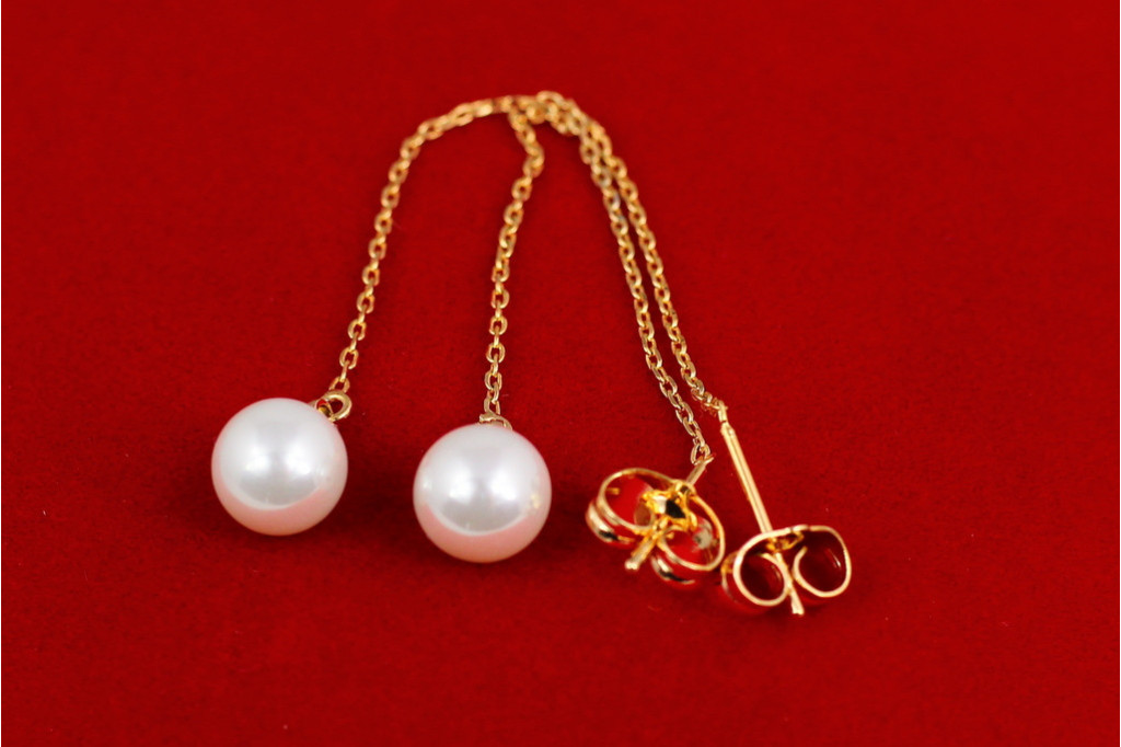 Серьги продевки Xuping Jewelry с жемчужиной 8.5 см золотистые