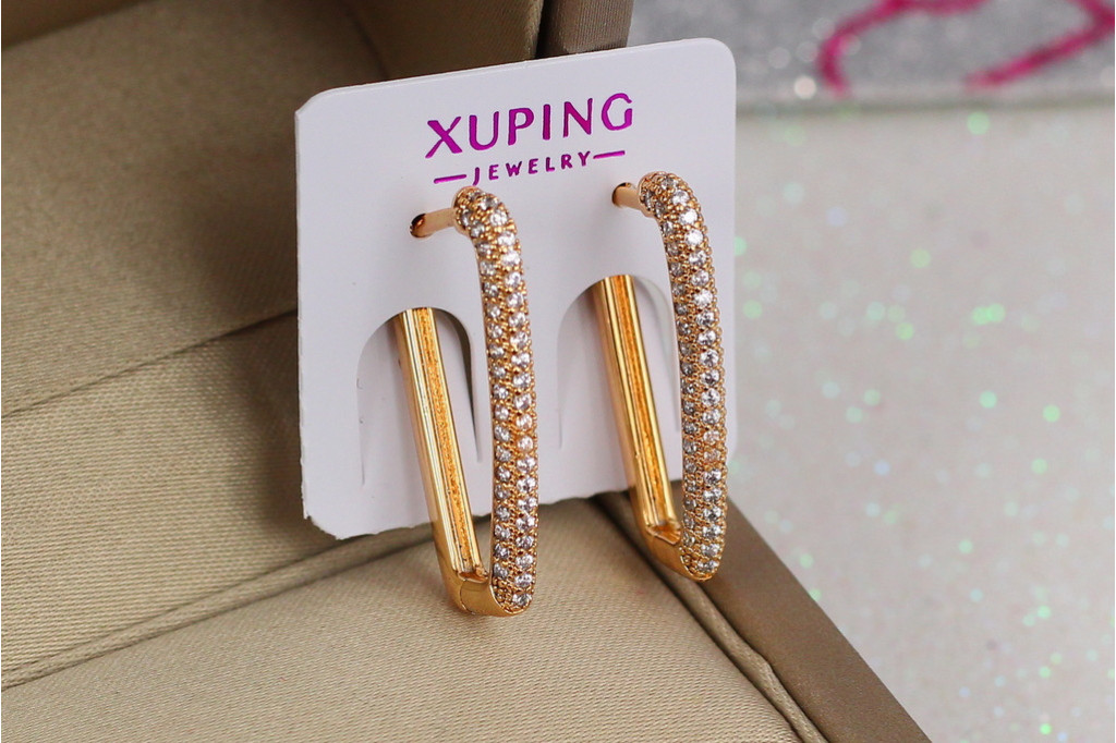 Серьги Xuping Jewelry квадратная дорожка из камней  2.2 см золотистые