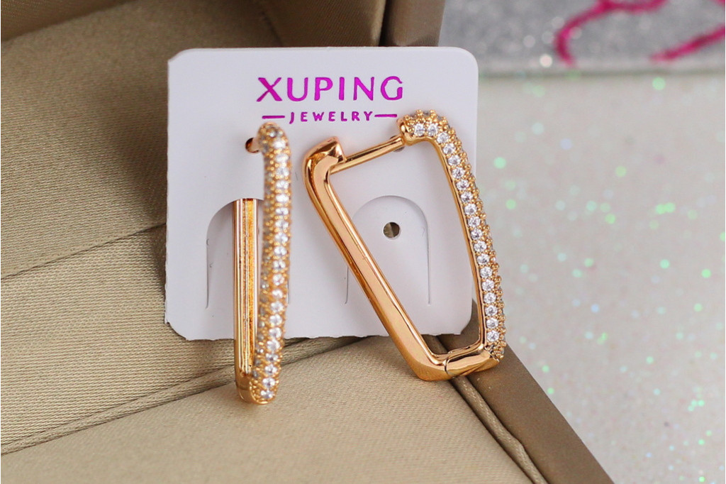 Серьги Xuping Jewelry квадратная дорожка из камней  2.2 см золотистые
