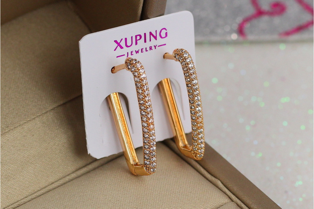 Серьги Xuping Jewelry квадратная дорожка из камней  2.2 см золотистые