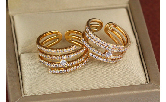 Кільце Xuping Jewelry розсувне чотири доріжки з камінчиків і камінчик по центру р 18 золотисте