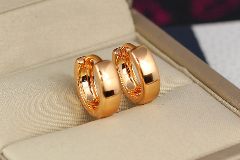 Серьги Xuping Jewelry кольца с рисунком шагреневые горизонтальные полоски 1,4 см золотистые
