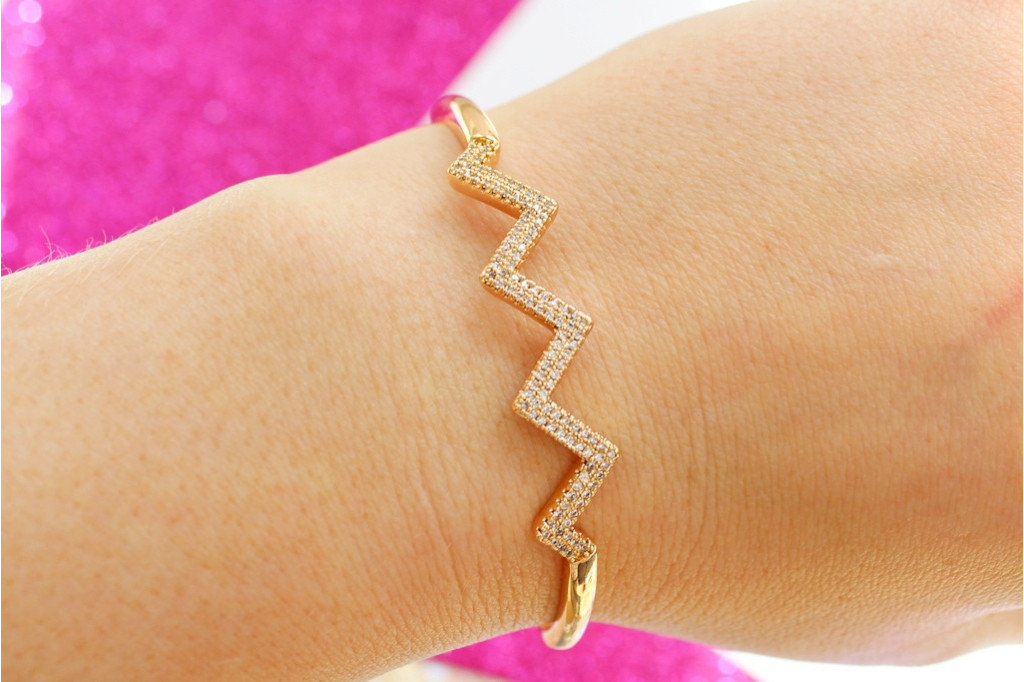 Браслет бенгл Xuping Jewelry зигзаг 60 мм 10 мм на руку від 17 см до 19 см золотистий
