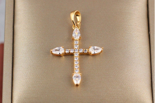 Хрестик Xuping Jewelry з камінням і великими мигдалевими фіанітами 2,5 см золотистий