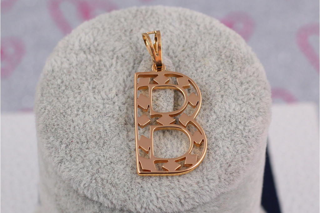 Кулон Xuping Jewelry буква В з ромбічним візерунком 2,7 см золотистий