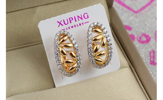 Сережки Xuping Jewelry зустрічні трьохлистники у колі з родієм 1.7 см золотисті