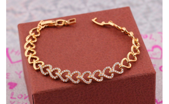 Браслет Xuping Jewelry з'єднані серця середина з фіанітами 17.5 см 10 мм золотистий