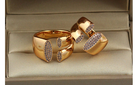 Кольцо Xuping Jewelry раздвижное три овала из камней р 16 золотистое