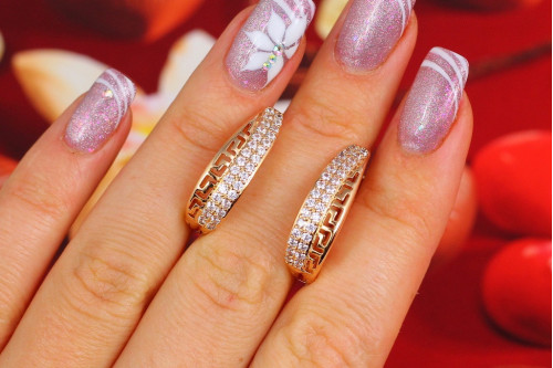 Сережки Xuping Jewelry дві паралелі з грецьким орнаментом 2.5 см золотисті