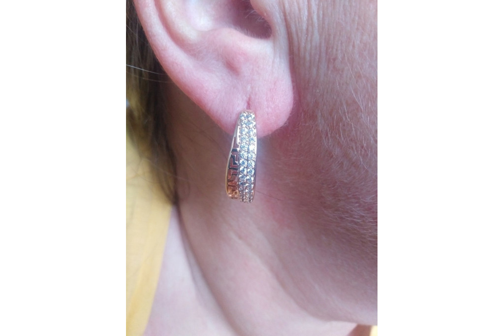 Сережки Xuping Jewelry дві паралелі з грецьким орнаментом 2.5 см золотисті