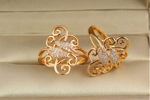 Кільце Xuping Jewelry персень два листочки в завитках р 17 золотисте