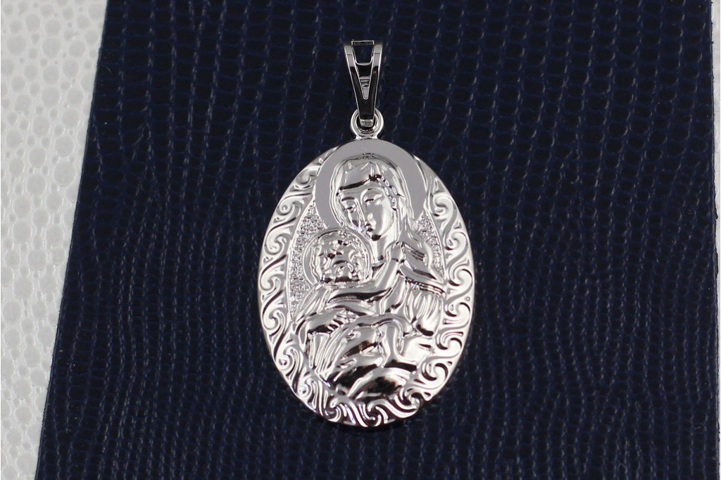 Ладанка Xuping Jewelry овальная тесненная Мария с младенцем 3.4 см серебристая