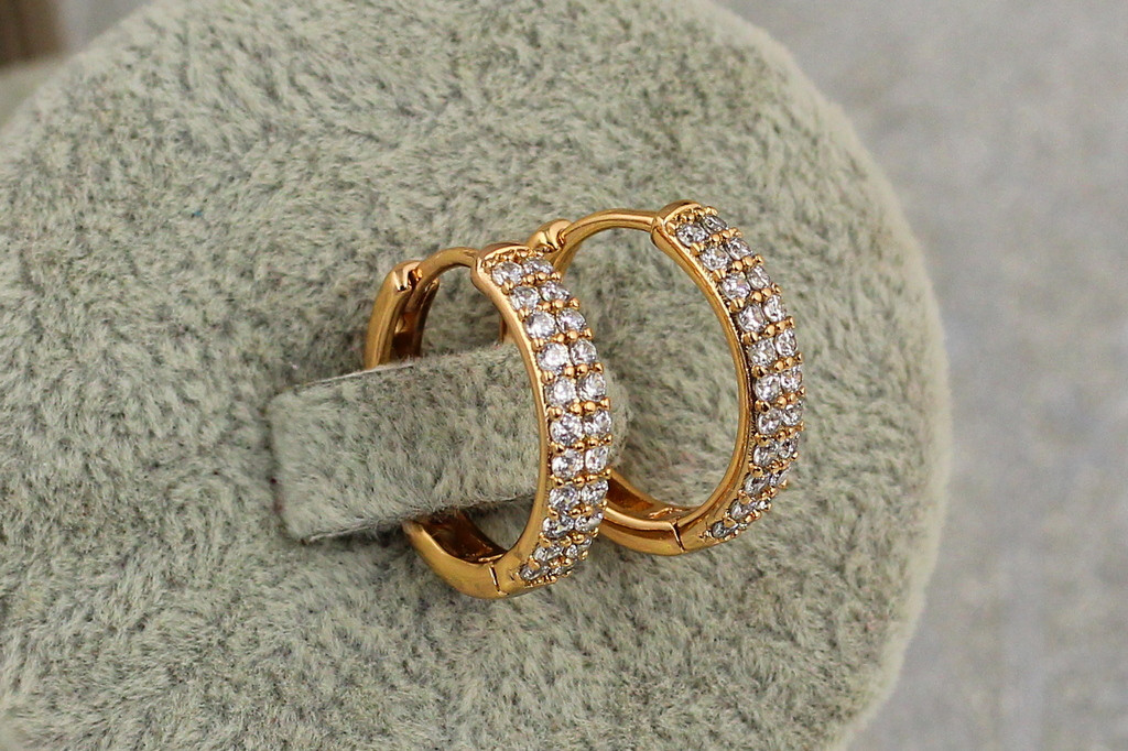 Сережки кільця Xuping Jewelry дві доріжки з каменів 1.8 см золотисті