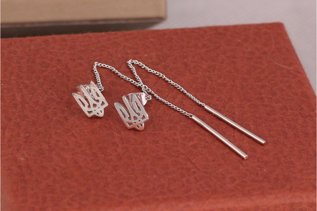 Серьги гвоздики  Xuping Jewelry подвески герб трезубец 6.5 см серебристые