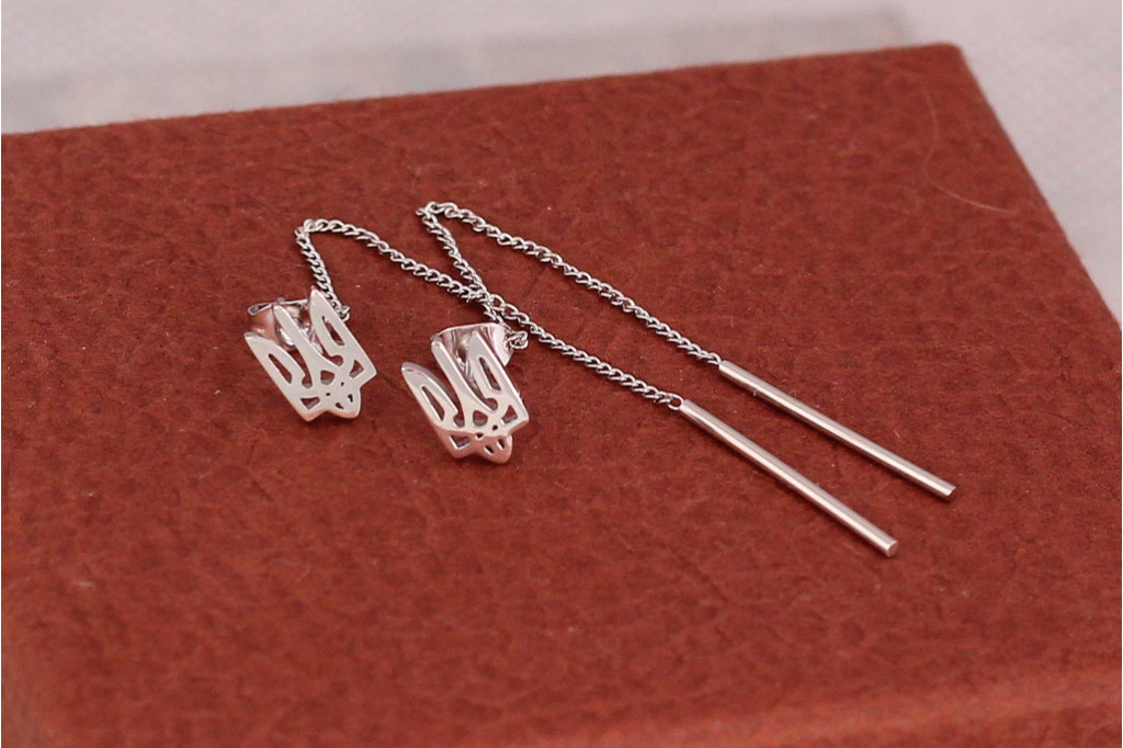 Серьги гвоздики  Xuping Jewelry подвески герб трезубец 6.5 см серебристые
