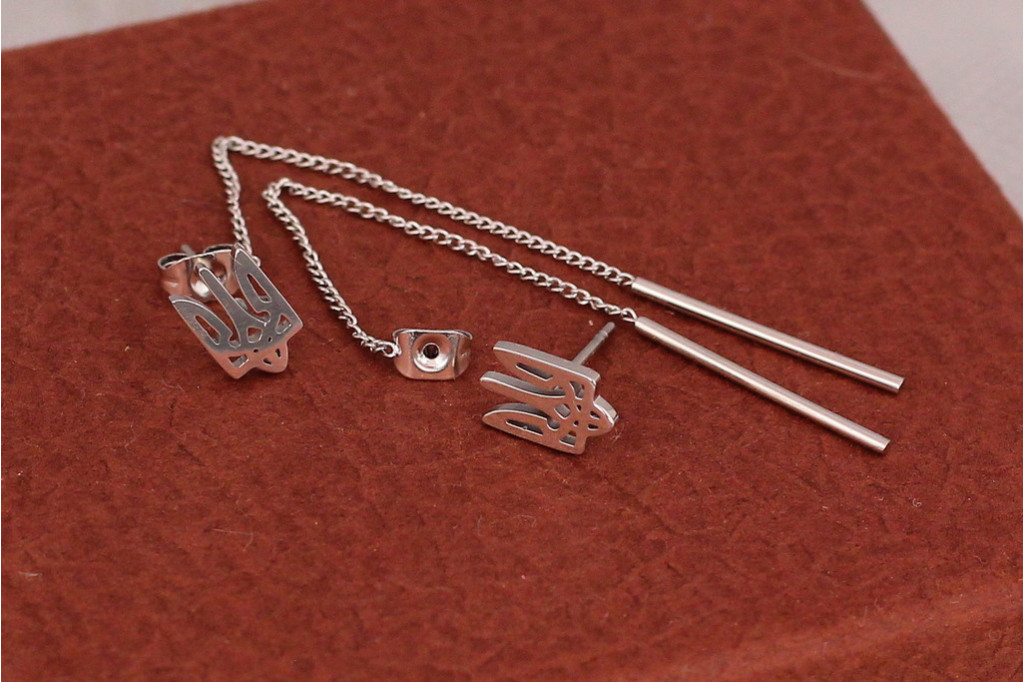 Серьги гвоздики  Xuping Jewelry подвески герб трезубец 6.5 см серебристые
