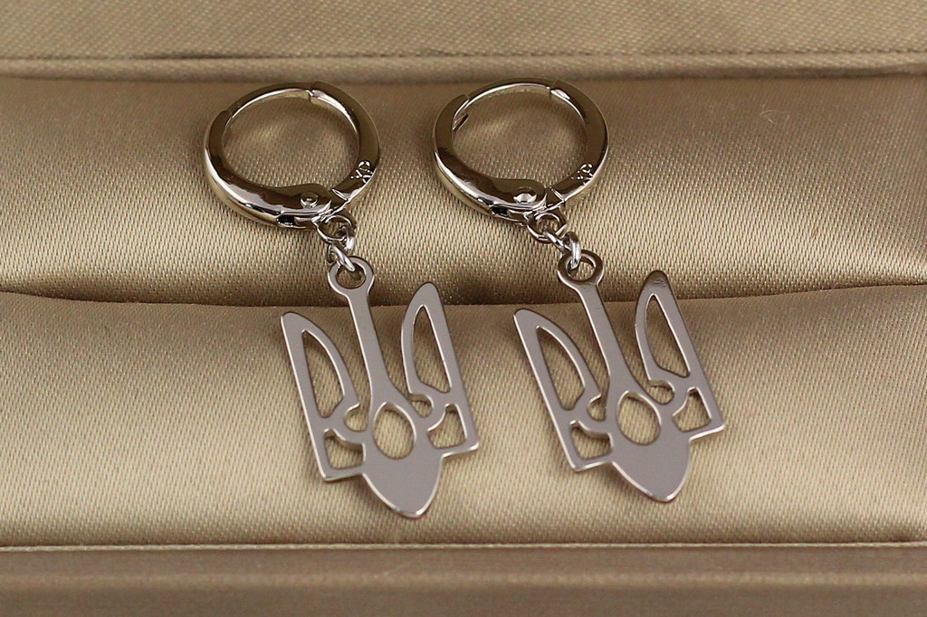 Серьги  Xuping Jewelry герб трезубец 3.5 см серебристые