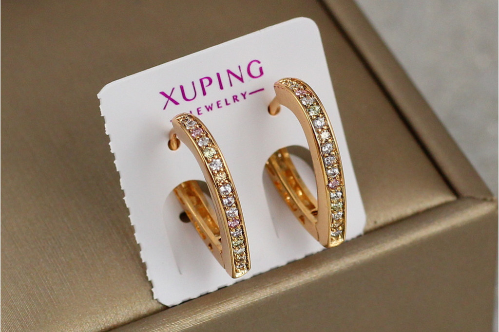 Серьги Xuping Jewelry сердце одна дорожка с бортиками 1.9 см  золотистые