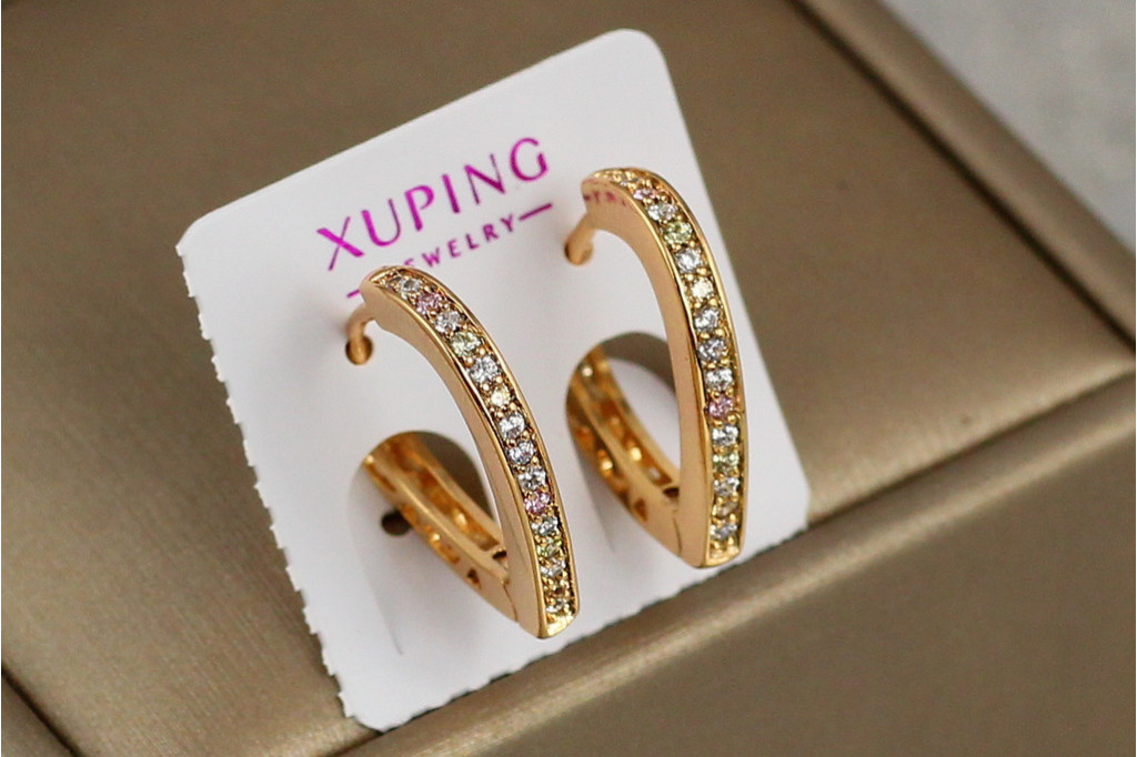 Серьги Xuping Jewelry сердце одна дорожка с бортиками 1.9 см  золотистые