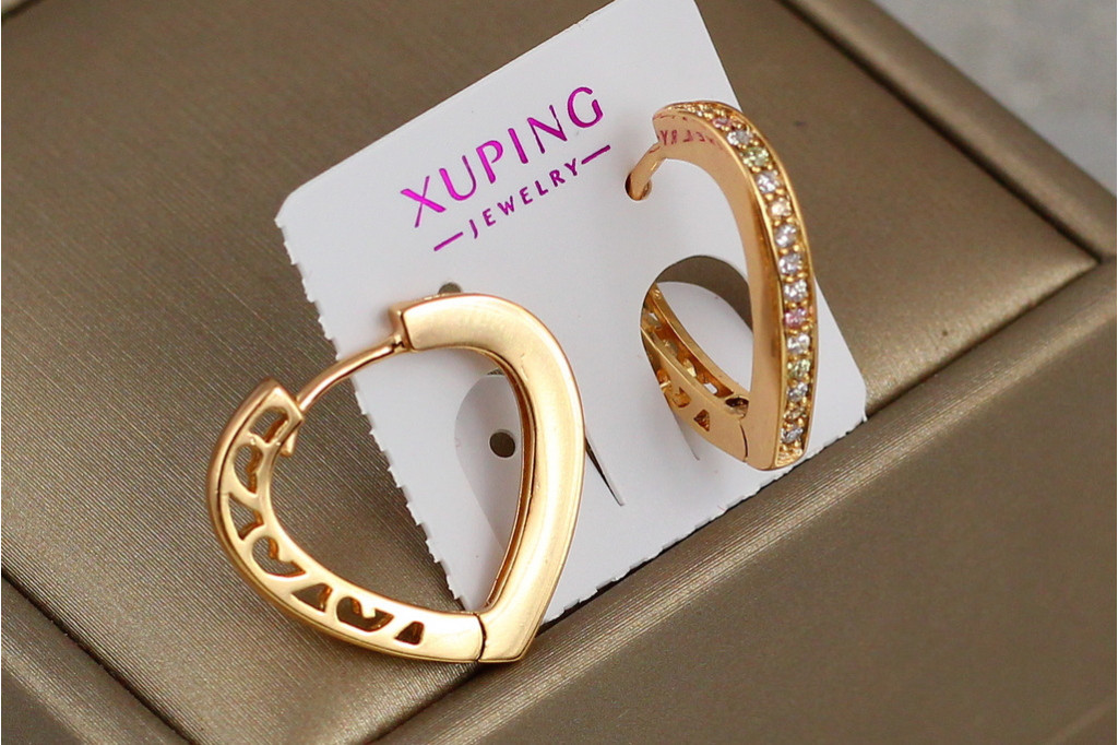 Серьги Xuping Jewelry сердце одна дорожка с бортиками 1.9 см  золотистые