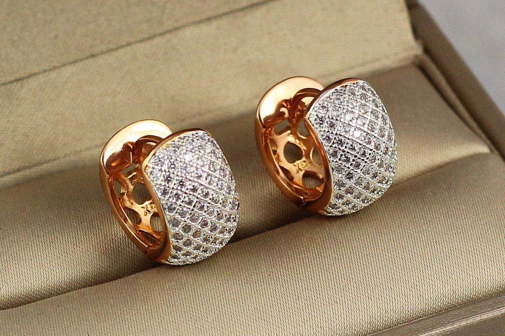 Сережки Xuping Jewelry широкі сіточка з родієм 1.6 см золотисті