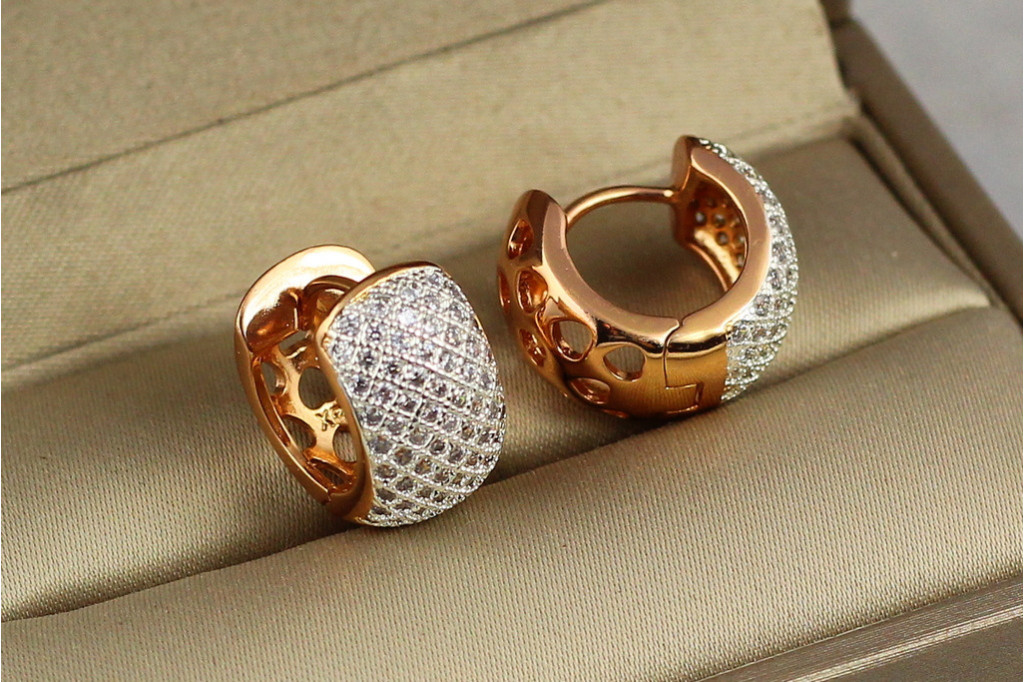 Сережки Xuping Jewelry широкі сіточка з родієм 1.6 см золотисті