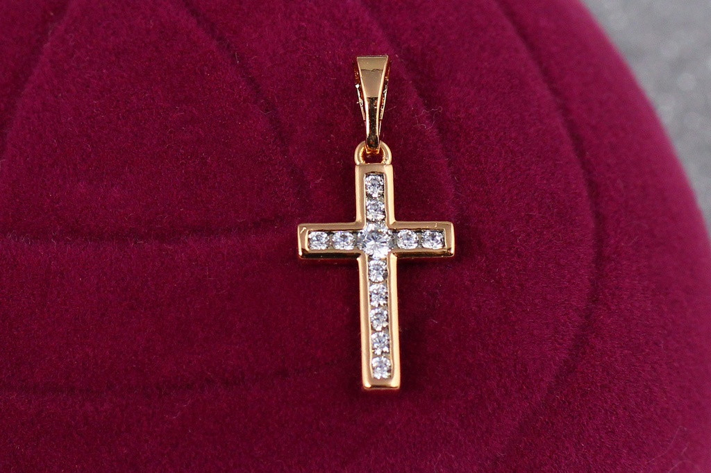 Хрестик Xuping Jewelry камені в окантовці 1,7 см із фіанітами золотистий